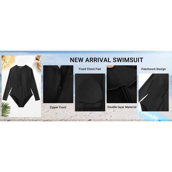 Daci Rash Guard Long Sleeve 1pc Swimsuit Zipper Surfing UPF 50 Summer SZ L:NWT - Picture 7 of 12